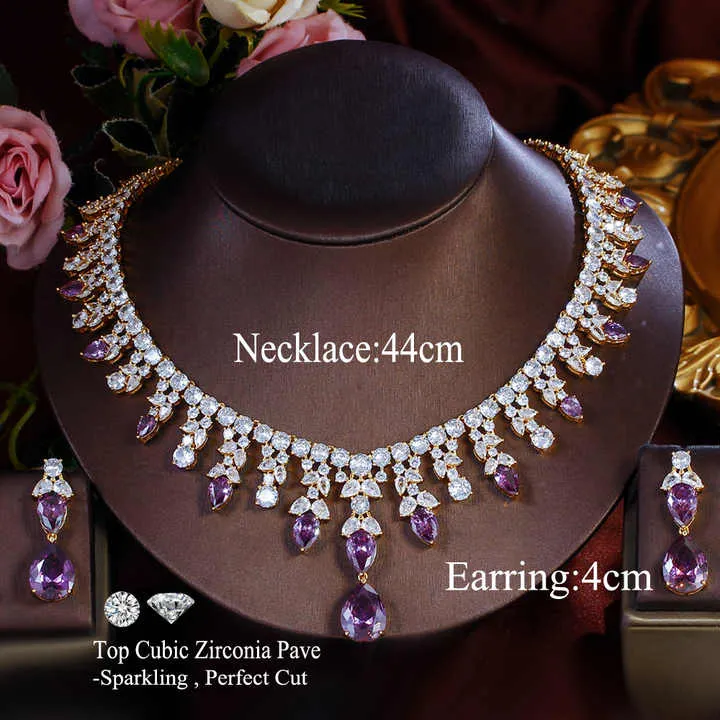 مجموعة مجوهرات زفاف فاخرة مطلية بالذهب ومرصعة بأحجار الزركونياLuxury Gold Plated Cubic Zirconia Wedding Jewelry Set