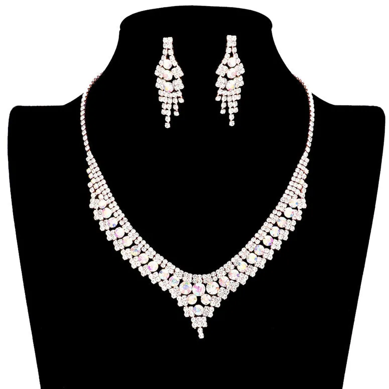 2PC Bubble Stone Pointed Rhinestone Necklace Earring Set