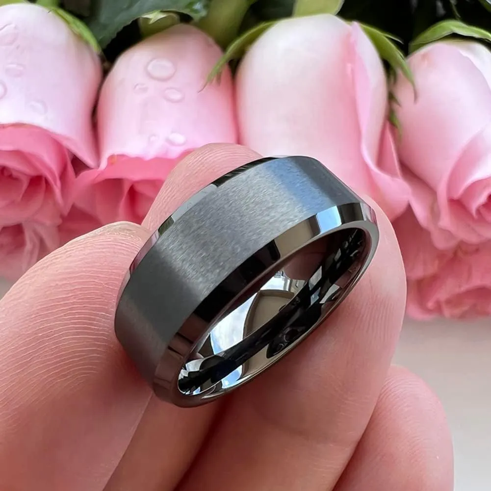 6mm 8mm Tungsten Rings for Men Women Fashion Engagement Wedding Bands Matte Finish Beveled Edges Comfort Fit