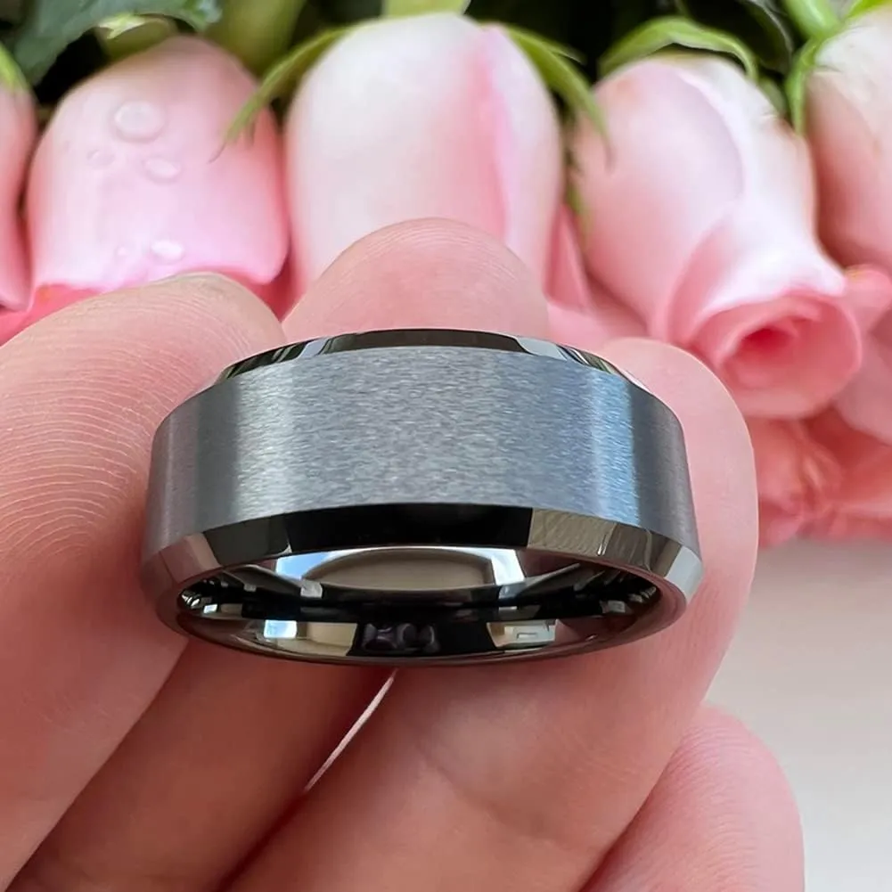 6mm 8mm Tungsten Rings for Men Women Fashion Engagement Wedding Bands Matte Finish Beveled Edges Comfort Fit