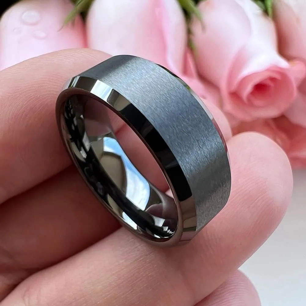6mm 8mm Tungsten Rings for Men Women Fashion Engagement Wedding Bands Matte Finish Beveled Edges Comfort Fit