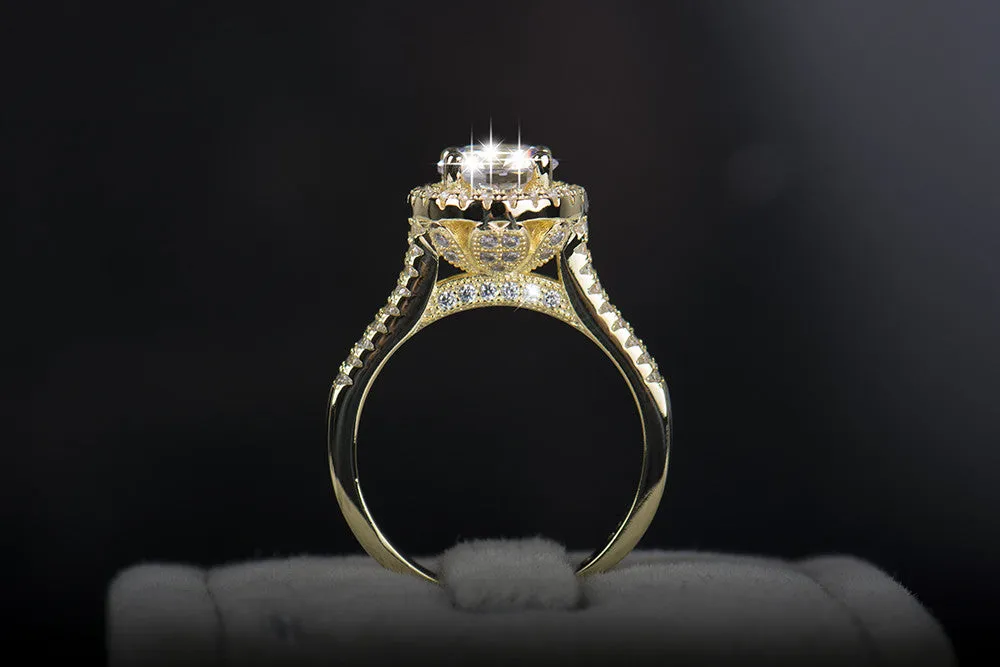 925 sterling silver AAAAA Gold Color Classic engagement wedding ring