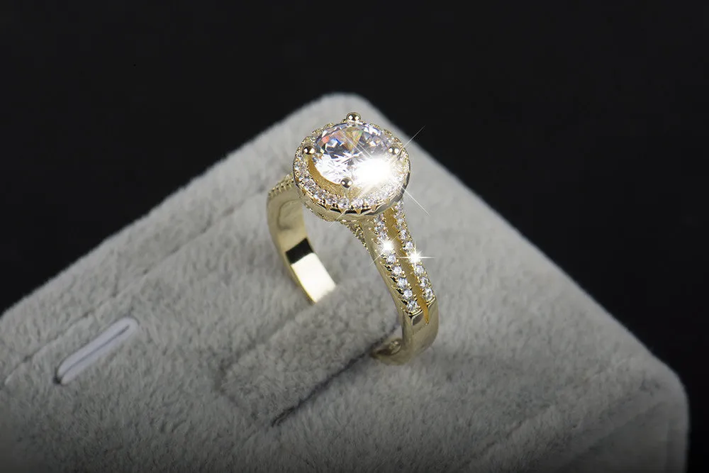925 sterling silver AAAAA Gold Color Classic engagement wedding ring