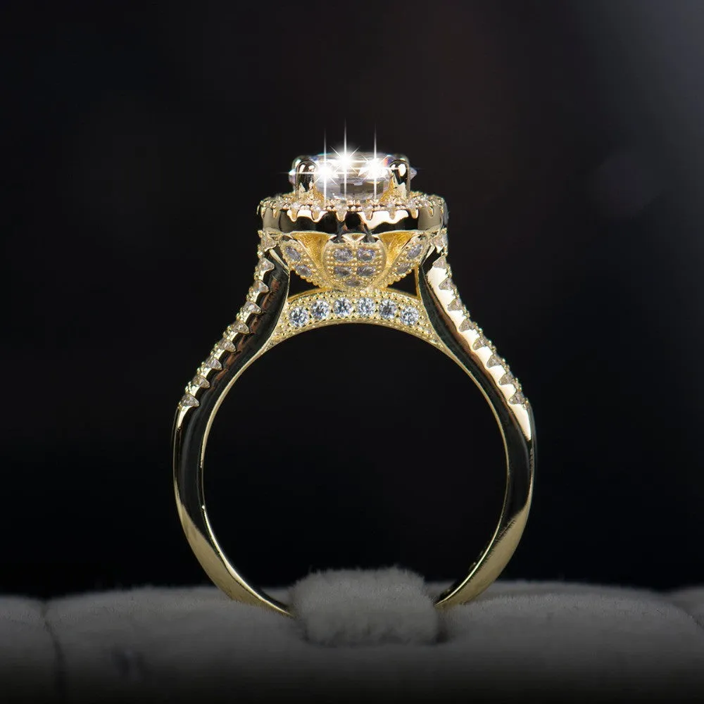 925 sterling silver AAAAA Gold Color Classic engagement wedding ring