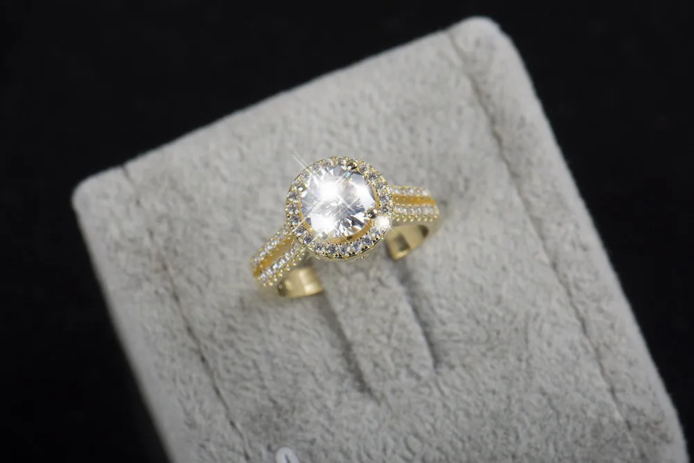 925 sterling silver AAAAA Gold Color Classic engagement wedding ring