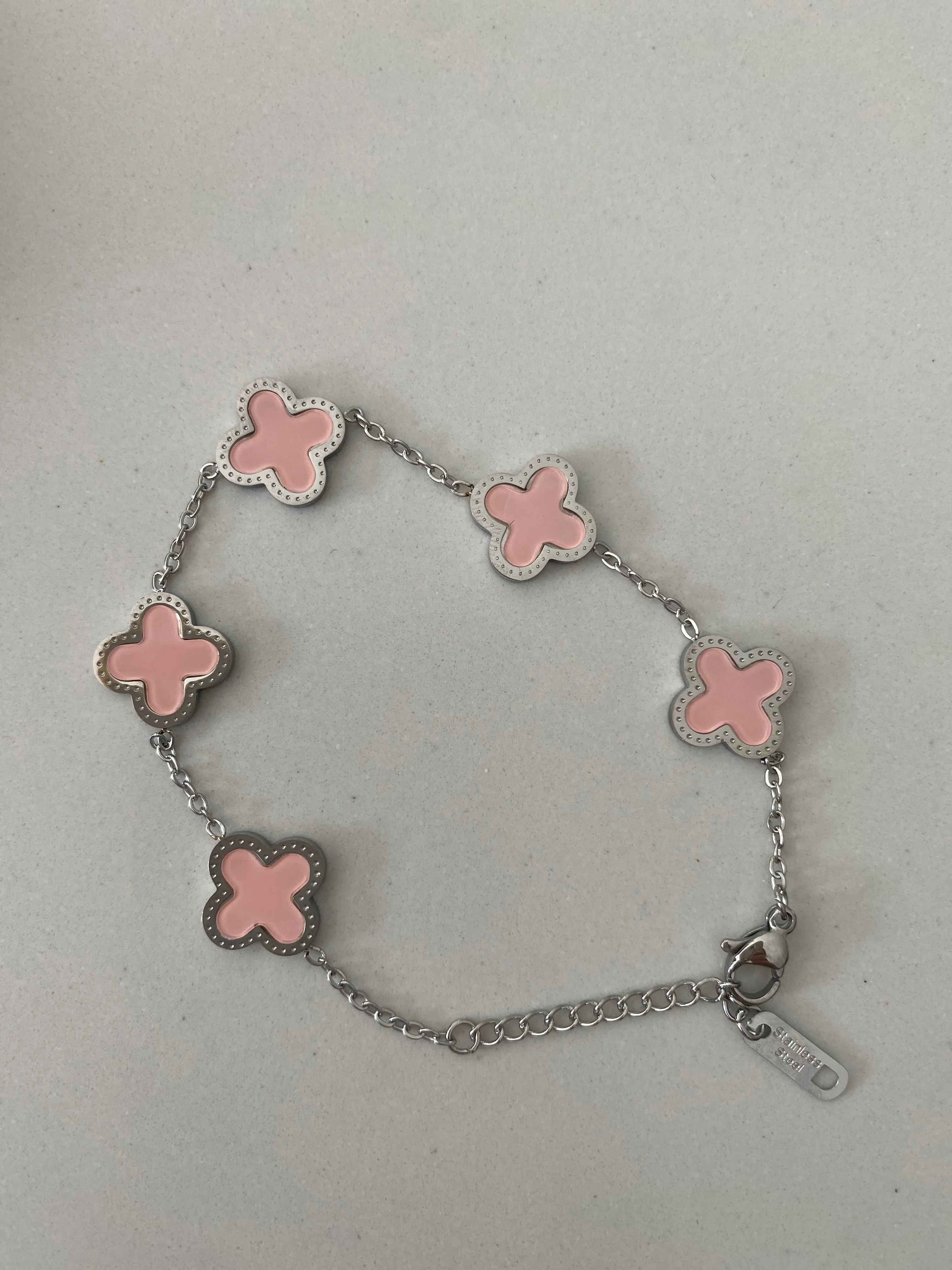 Clover Bracelet - Silver & Pink