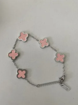 Clover Bracelet - Silver & Pink