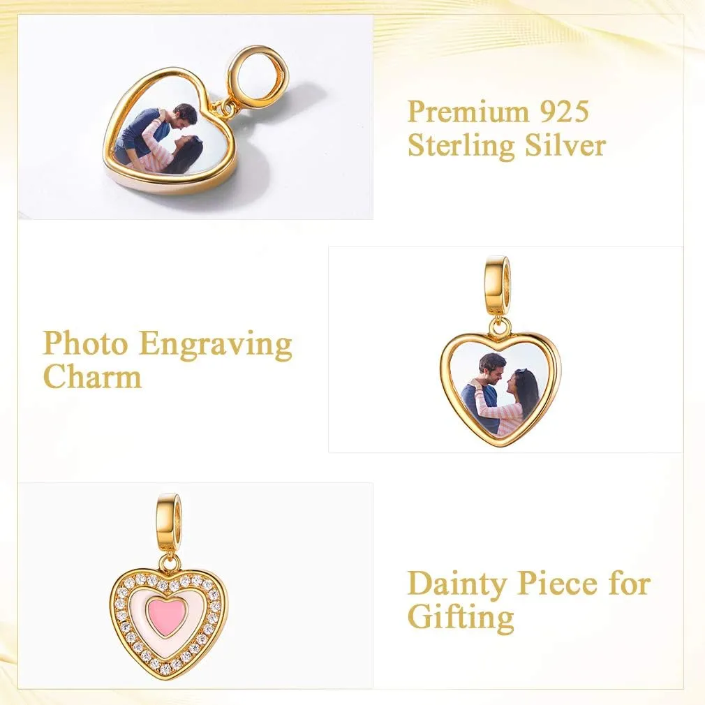 Custom4U Photo Charms for Bracelets,925 Sterling Silver/Gold Plated Heart/Tree of Life/Round Charm Bead Personalized with Picture,Custom Personalized Memorial Jewelry Gift for Women Mom