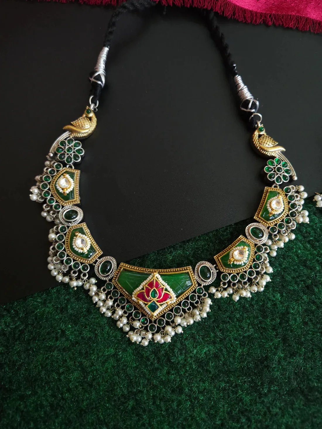 Designer Fusion Green Meenakari Jadau Kundan Necklace Set