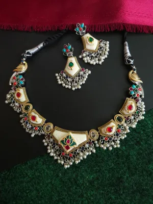 Designer Fusion Pearl Meenakari Jadau Kundan Necklace Set