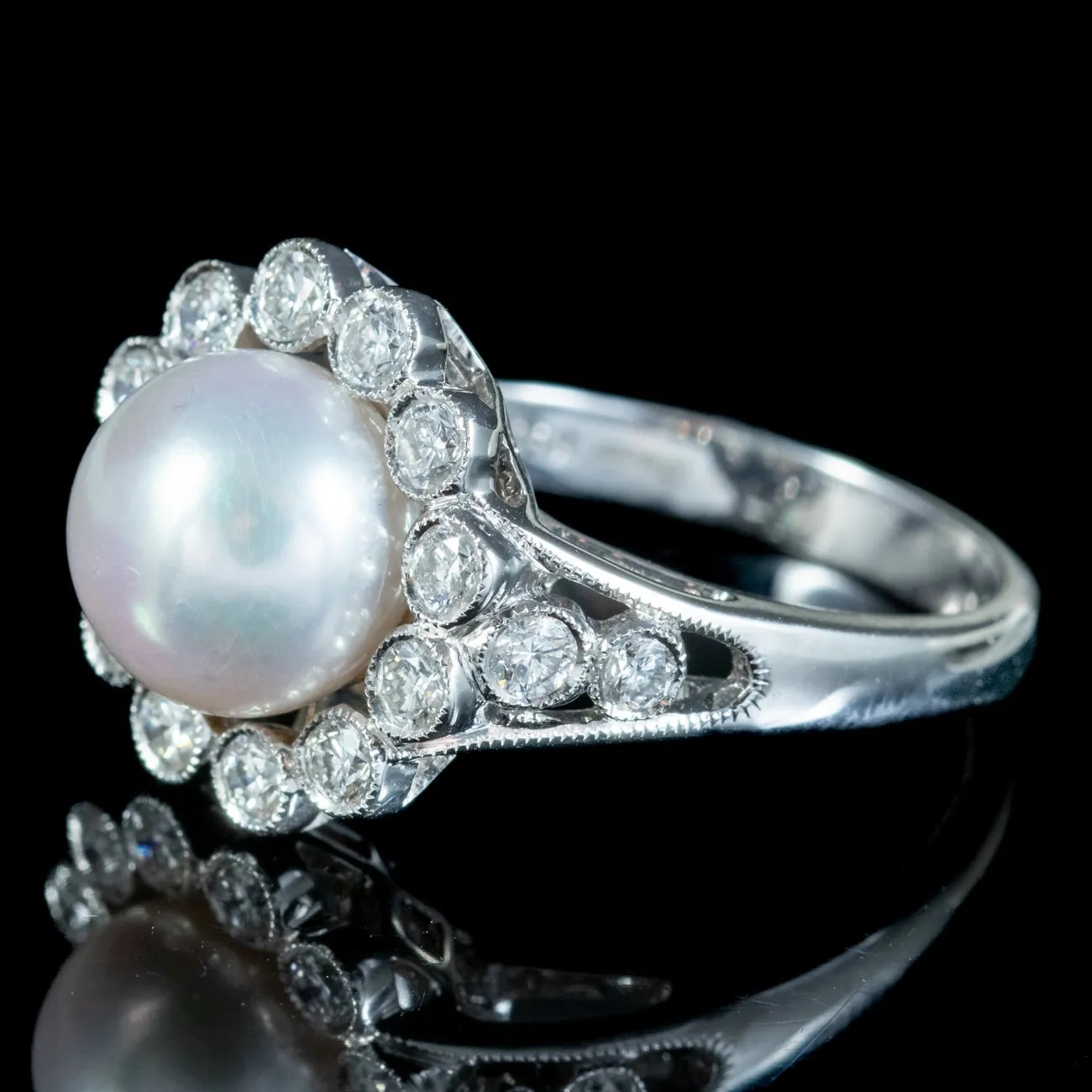 Edwardian Style Pearl Diamond Daisy Ring 1.30ct Of Diamond