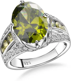 Emerald/Sapphire/Ruby/Tourmaline Rings for Women, 925 Sterling Silver Gemstone Engagement Anniversary Ring Big 6.5-8.5 Carat Birthstone Ring, Size 6 to 10 (Send Gift Box)