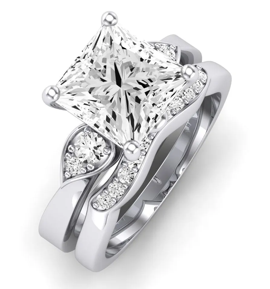 Hibiscus Diamond Matching Band for Princess Center (Band Only. Engagement Ring Not Included)