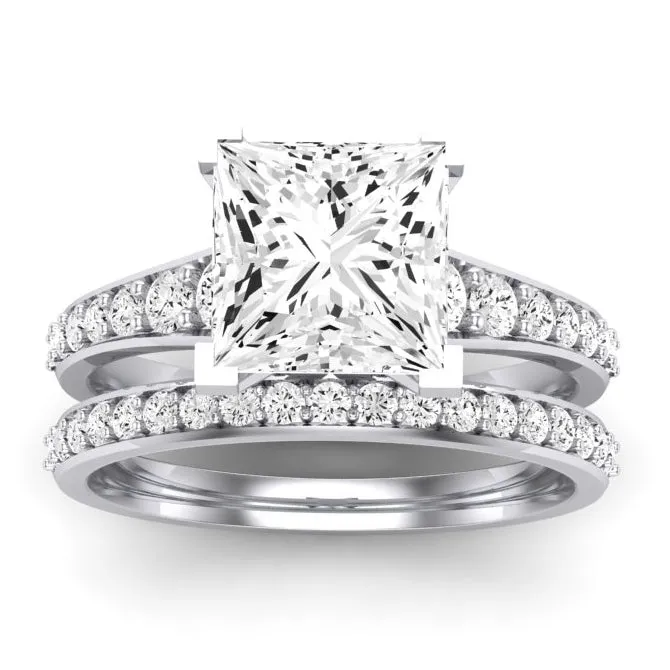 Holly Moissanite Matching Band for Princess Center (Band Only. Engagement Ring Not Included)