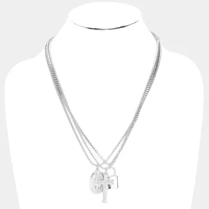 iLLASPARKZ 3PCS - Virgin Mary Cross Master Lock Pendant Metal Layered Necklace