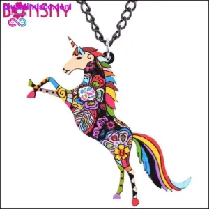Lovely and Long Colorful Unicorn Necklace and Pendant For