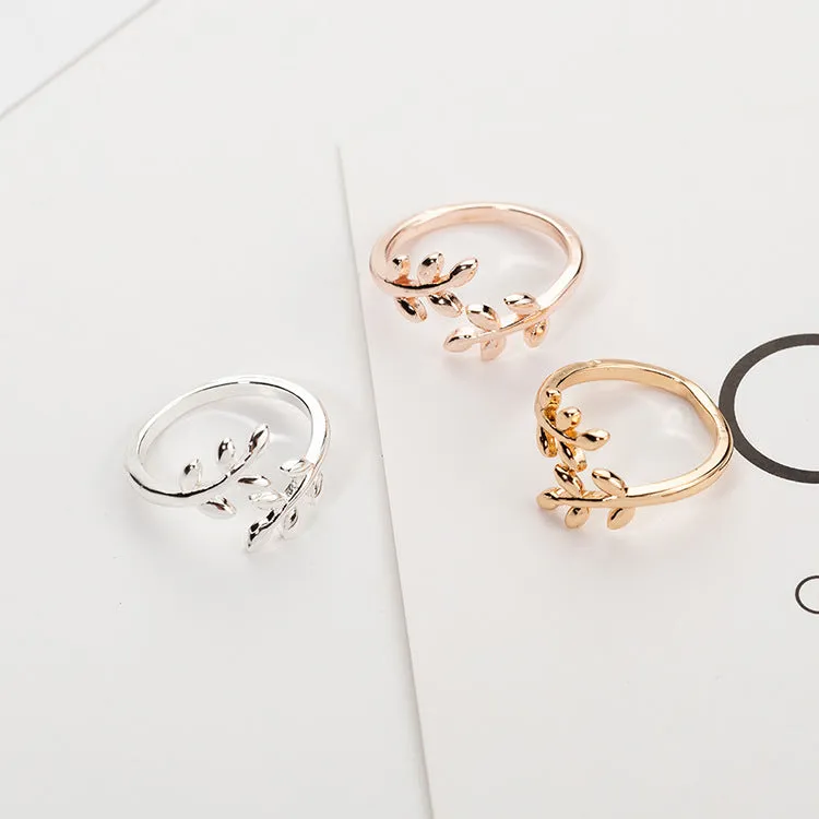 New Open Plated Adjustable Wedding Engagement Daily leaf Rings for women