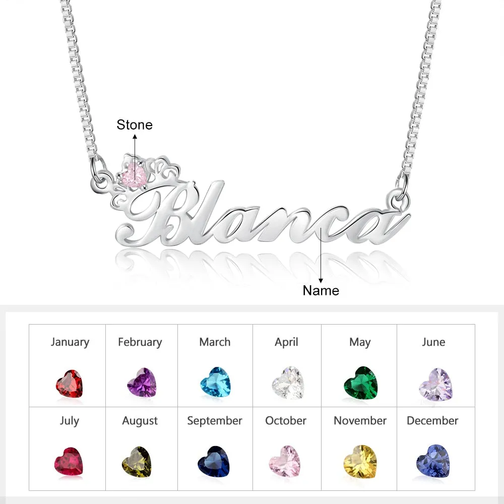 Personalized Crown Nameplate with Birthstone Custom Name Letter Necklace Mothers Day Valentine Gift