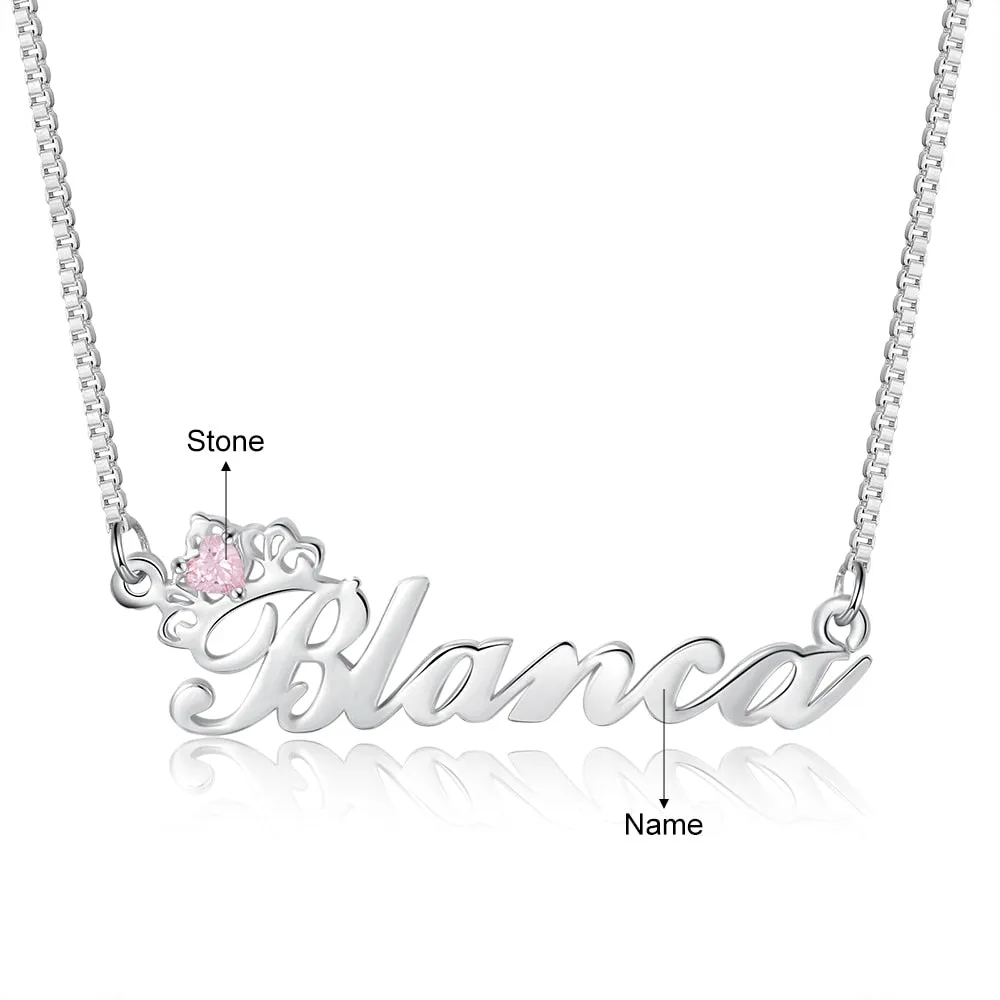 Personalized Crown Nameplate with Birthstone Custom Name Letter Necklace Mothers Day Valentine Gift
