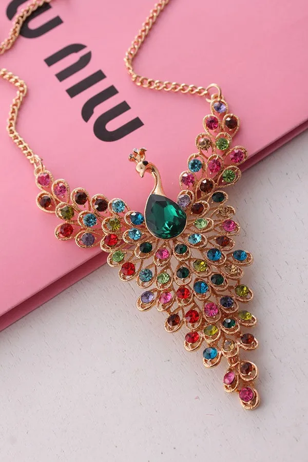 Rhinestone Peacock Necklace