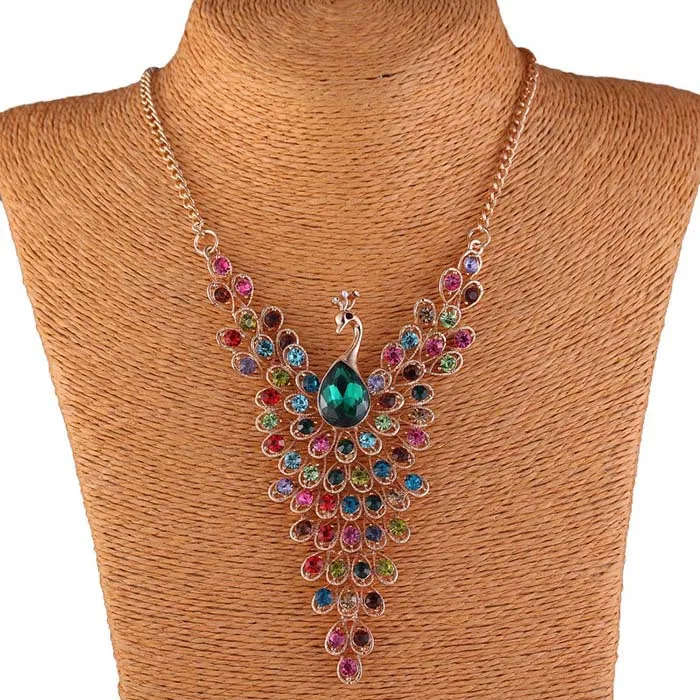 Rhinestone Peacock Necklace