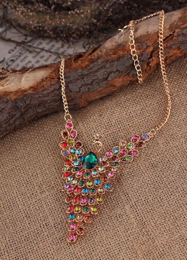 Rhinestone Peacock Necklace