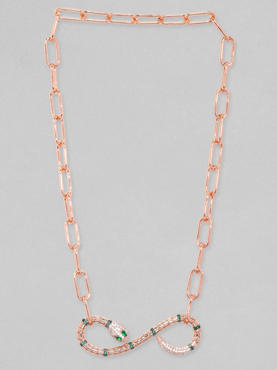 Rubans 18K Rose Gold Brilliant Cut Crystal Zirconia Serpant motif Paper Clip Chain Necklace