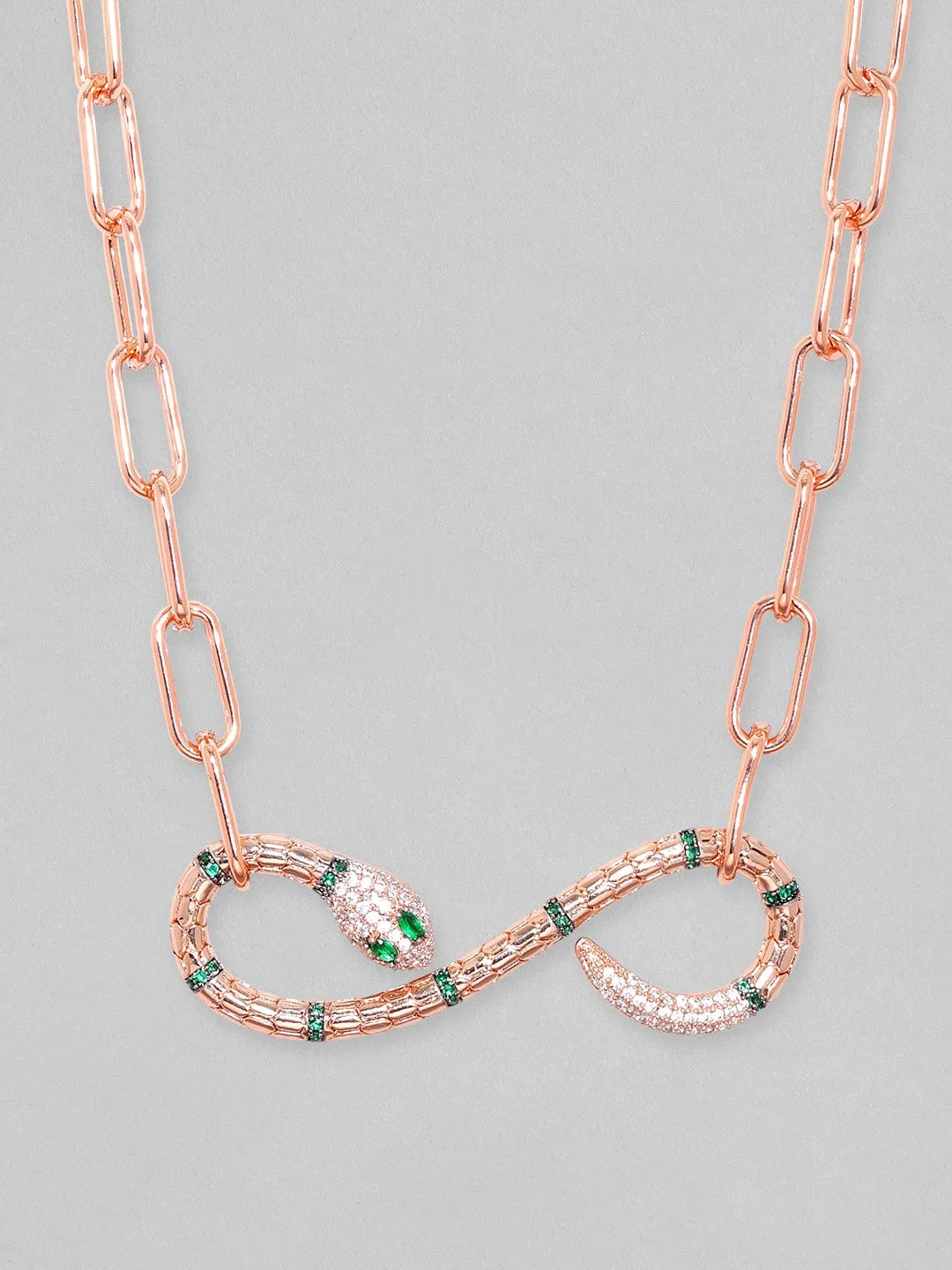 Rubans 18K Rose Gold Brilliant Cut Crystal Zirconia Serpant motif Paper Clip Chain Necklace