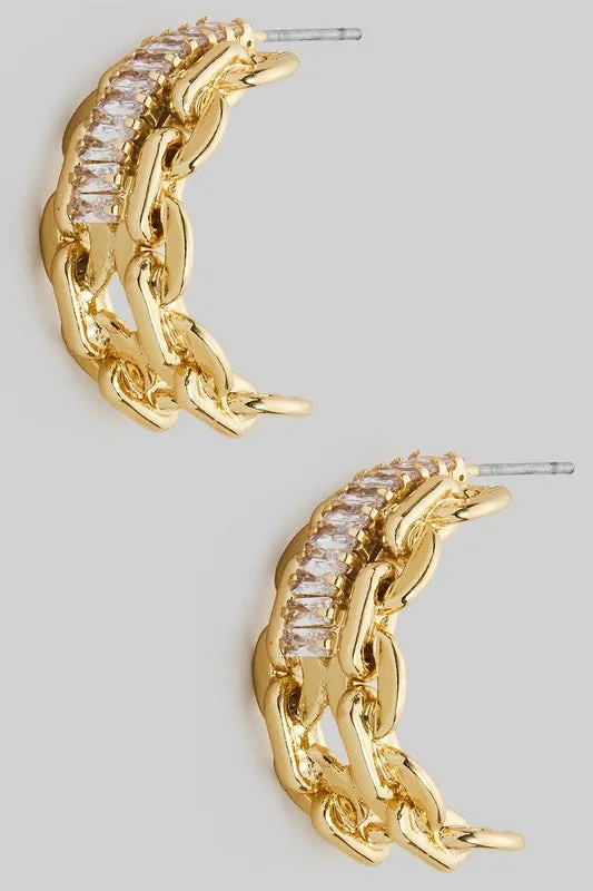 Strong Women Gold Double Chain Hoops