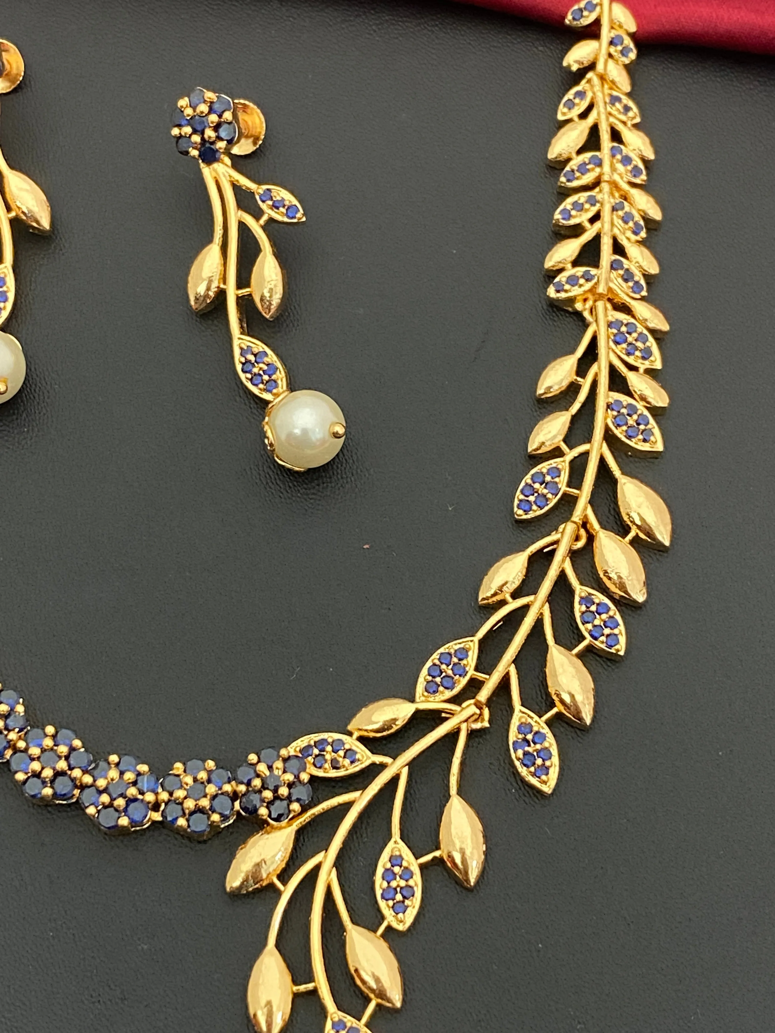 Stunning Blue Color Gold Plated AD Stoned Necklace With Earring Sets