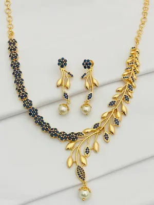 Stunning Blue Color Gold Plated AD Stoned Necklace With Earring Sets