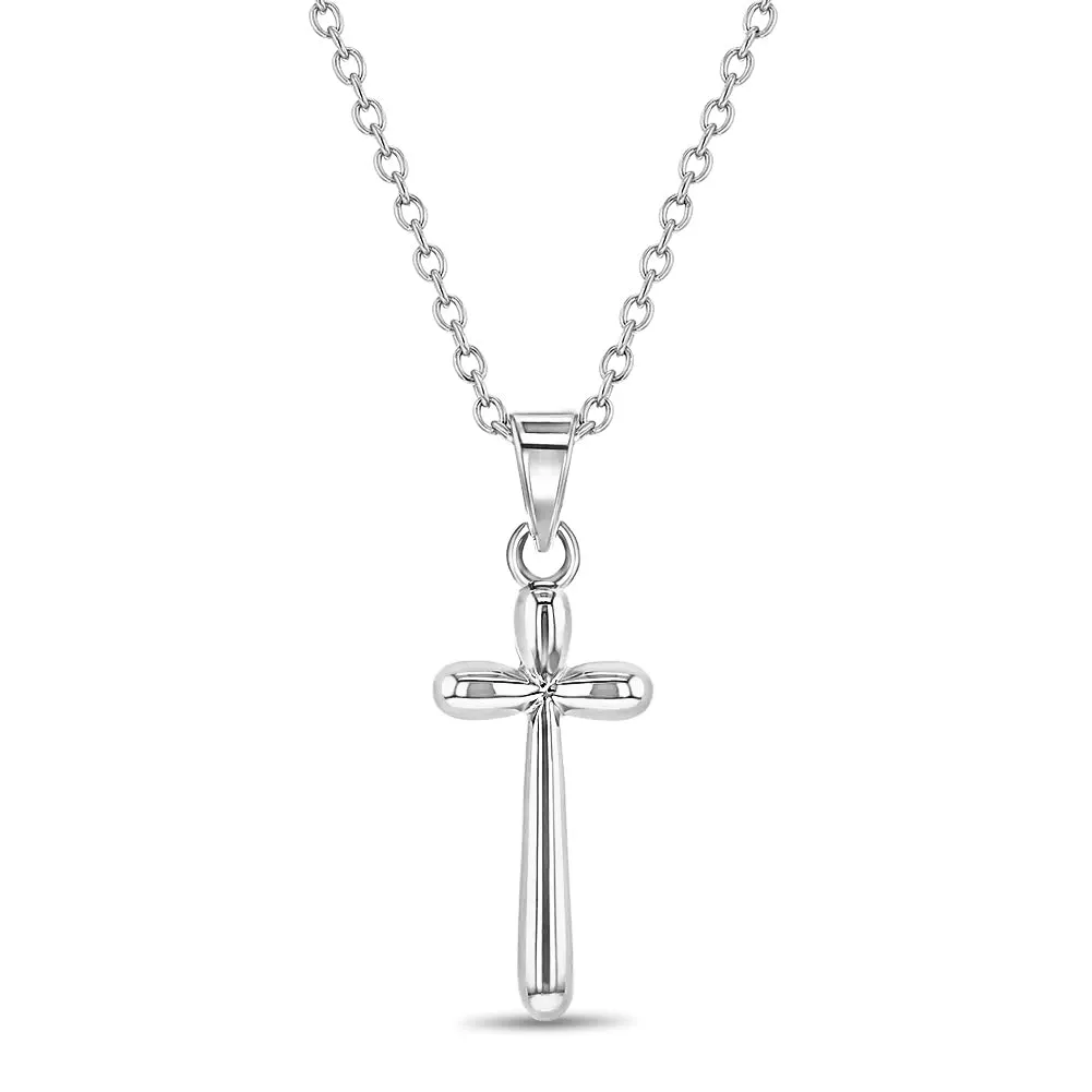 Unique Thin Cross 18mm Toddler/Kids/Girls Necklace Religious - Sterling Silver