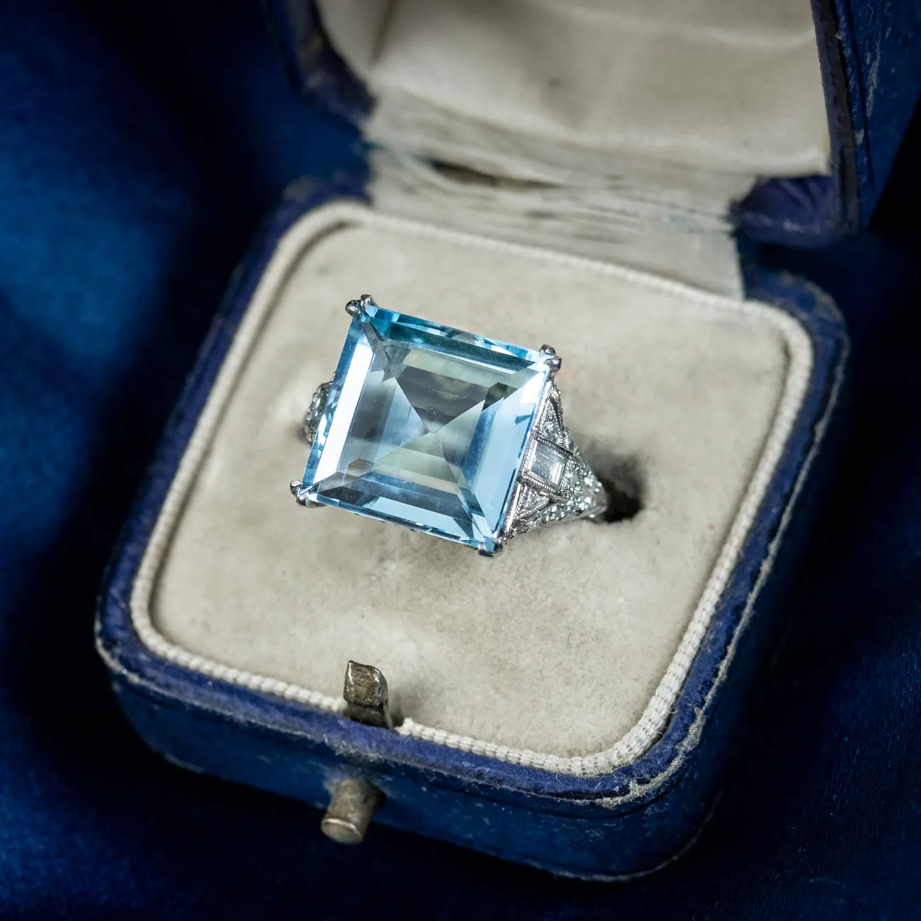 Vintage Square Aquamarine Diamond Ring 6ct Aqua