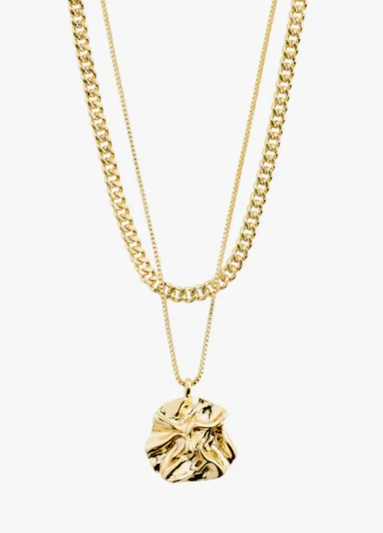 WILLPOWER curb & coin necklace, 2-in-1 set, gold-plated New