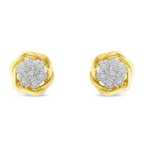 Yellow Gold Plated Sterling Silver Diamond Rose stud Earrings (0.15 cttw, I-J Color, I2-I3 Clarity)
